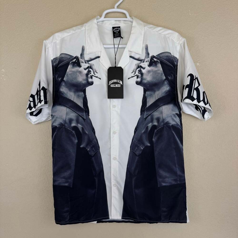 DEATH ROW RECORDS Snoop Sublimation Woven Button Front Shirt Mens L NWT